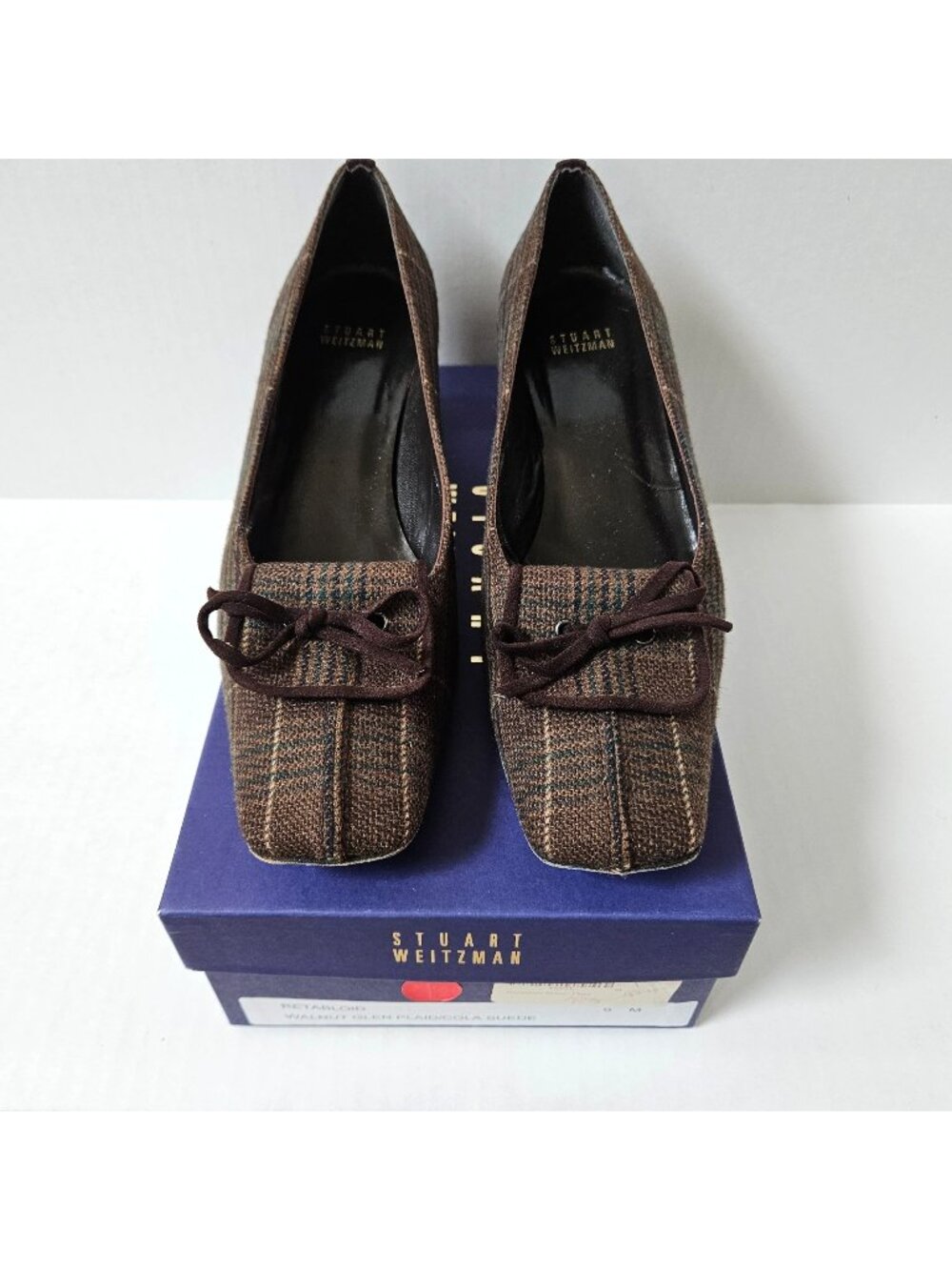 Stuart Weitzman Shoes Womens 9 Walnut Glen Plaid Suede Trim Pumps Academia